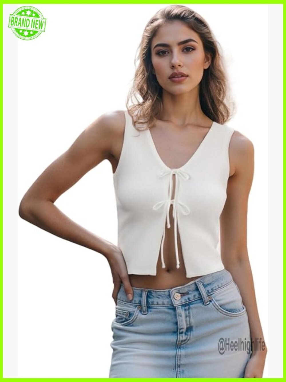 Vintage Crochet Knit Vest Tank Top Sleeveless V-Neck Open Front Button